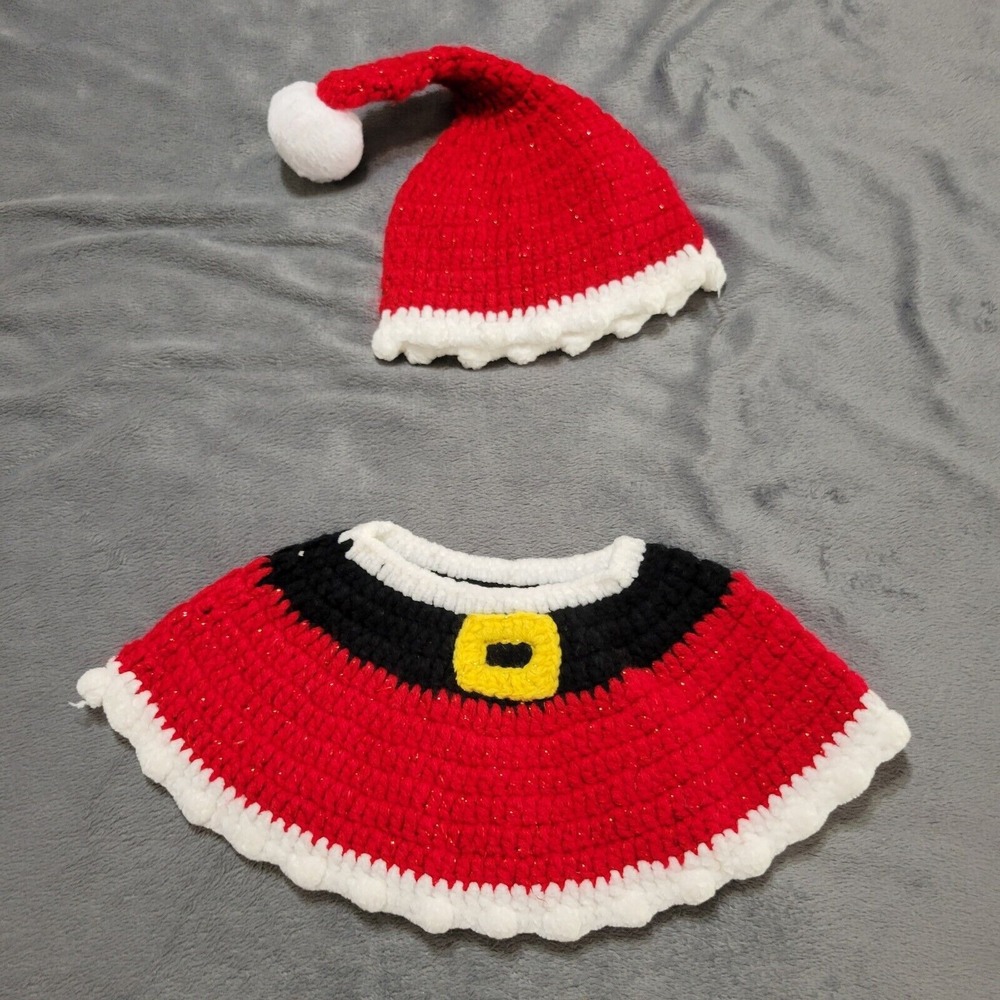 Santa Baby Skirt Hat Outfit Girls 0-6 Months Infant Set Red Hand Knit Pull On